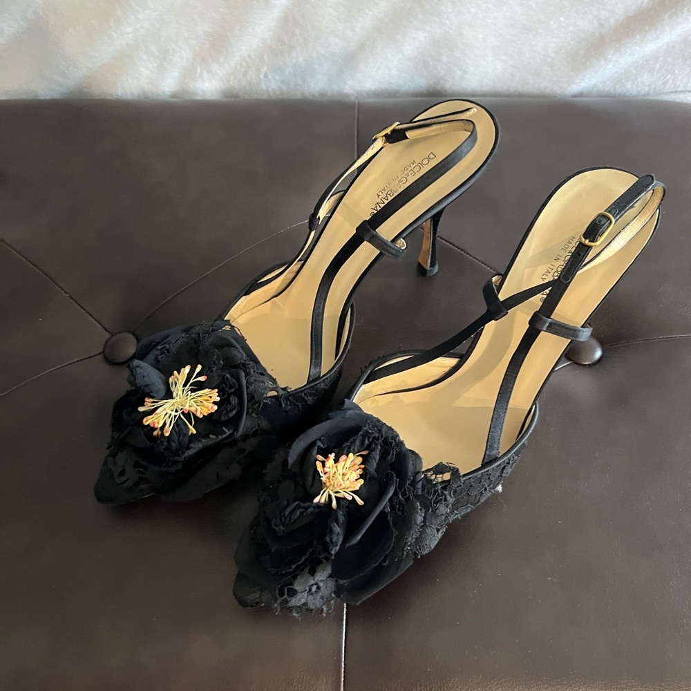 Dolce & Gabbana Black Floral Embellished Heels